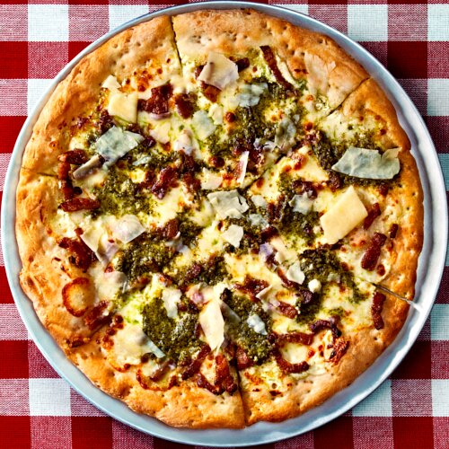 Photo of Bacon & Pesto Pizza on Gluten-Free Crust from Alanza Pizza